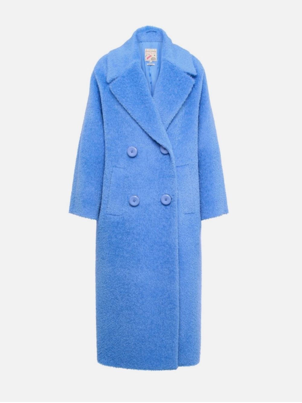 Maison Common Womens Long Double-Breasted Blue ALPACA Teddy Coat